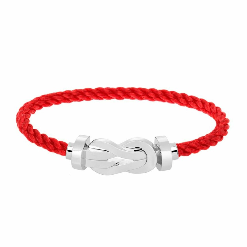 Bracelet FRED Chance Infinie grand modèle boucle en or blanc et câble en corderie rouge