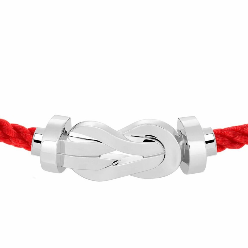 Bracelet FRED Chance Infinie grand modèle boucle en or blanc et câble en corderie rouge