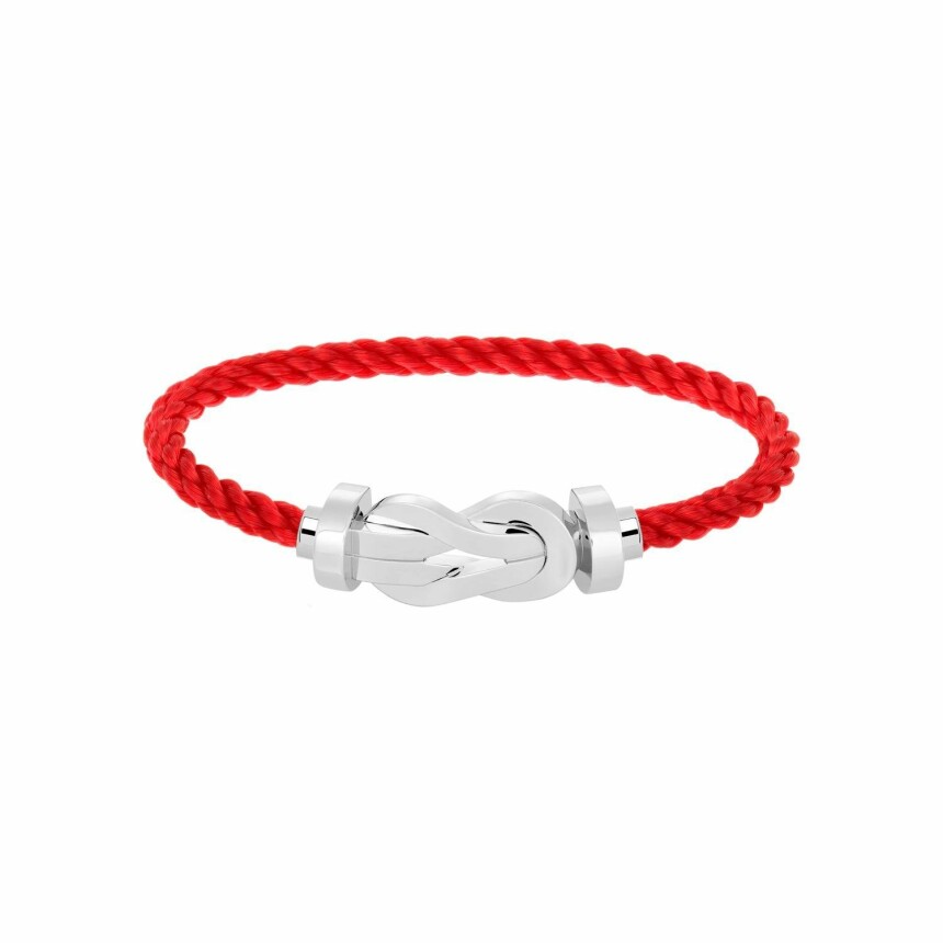 Bracelet FRED Chance Infinie Grand Modèle en or blanc, câble en corderie rouge