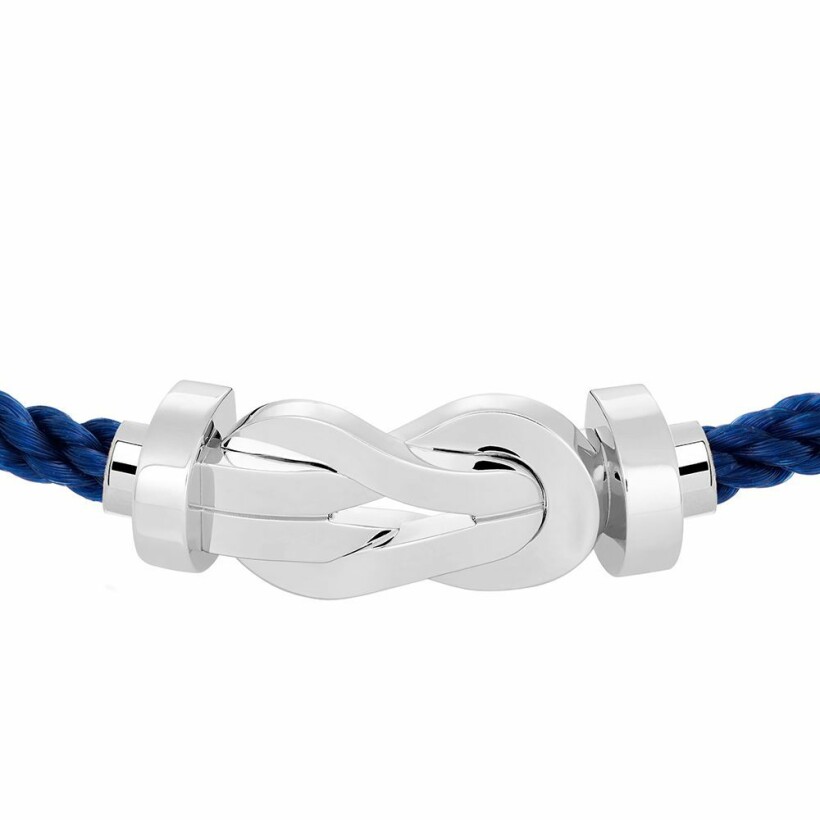 Bracelet FRED Chance Infinie grand modèle boucle en or blanc et câble en corderie bleu indigo