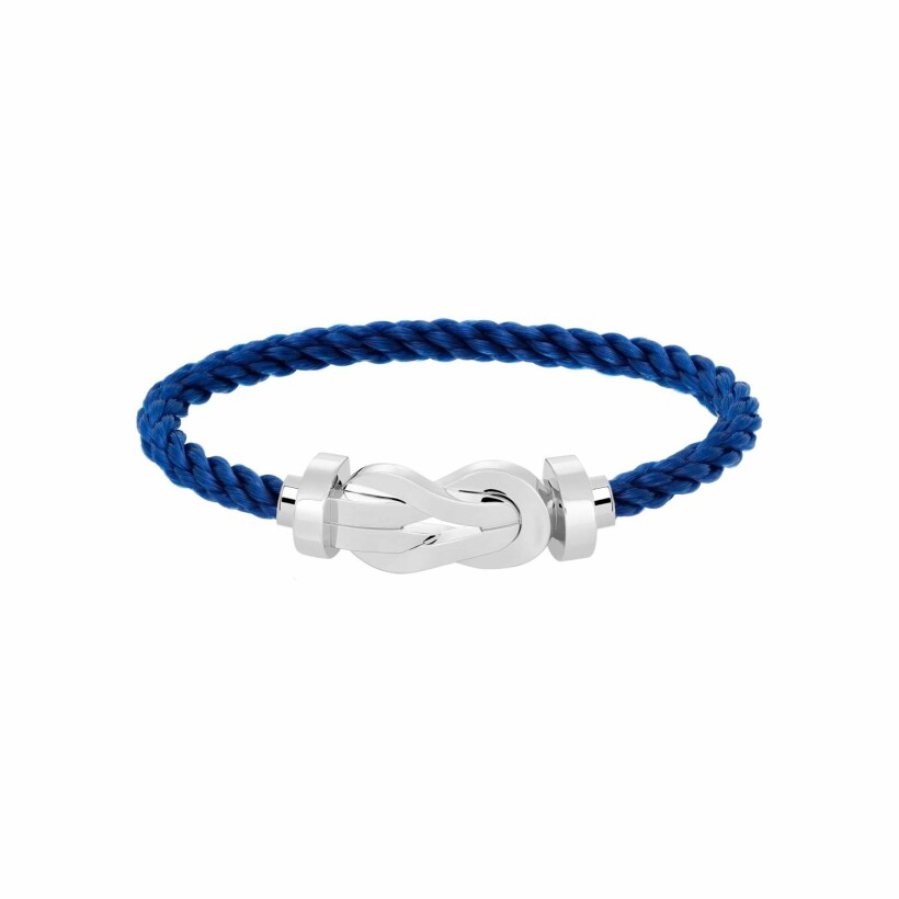 Bracelet FRED Chance Infinie Grand Modèle en or blanc, câble en corderie bleu indigo