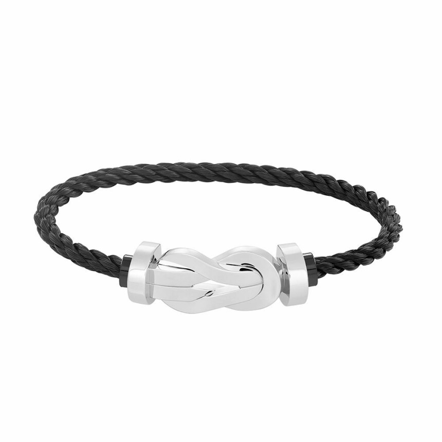 FRED Chance Infinie bracelet, large size, white gold buckle, black rope cord