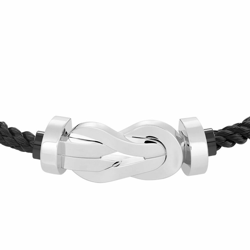 Bracelet FRED Chance Infinie grand modèle boucle en or blanc et câble en acier noir