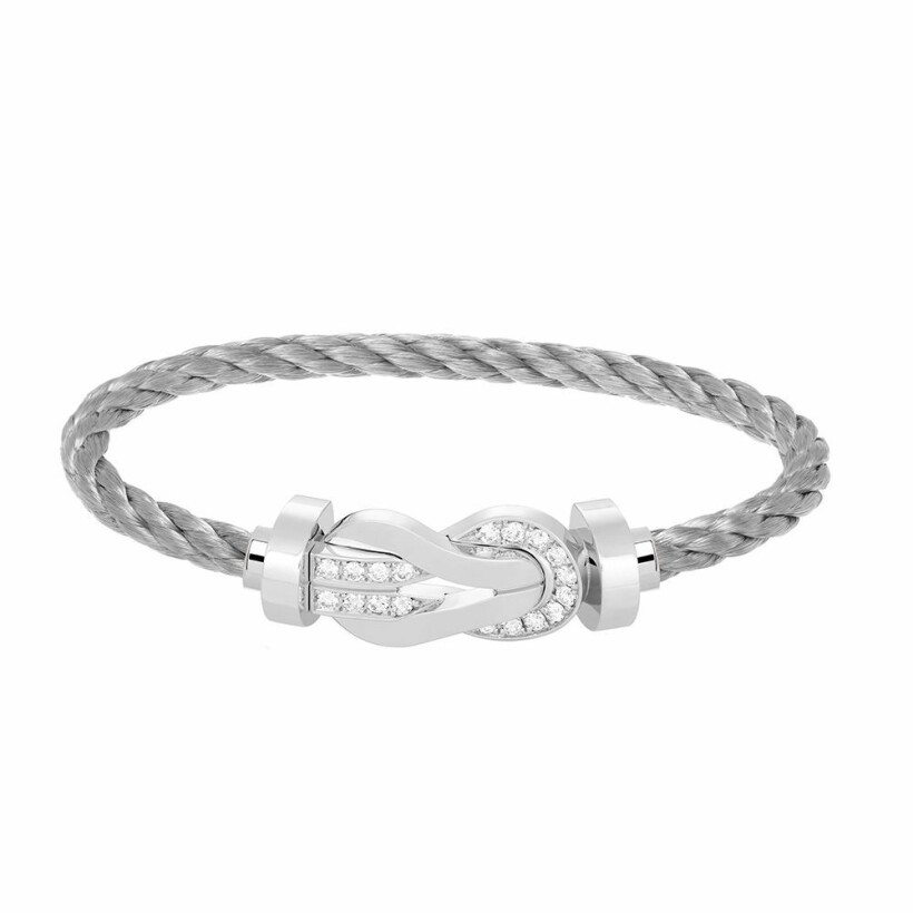 FRED Chance Infinie bracelet, large size, white gold buckle, diamonds, steel cable 