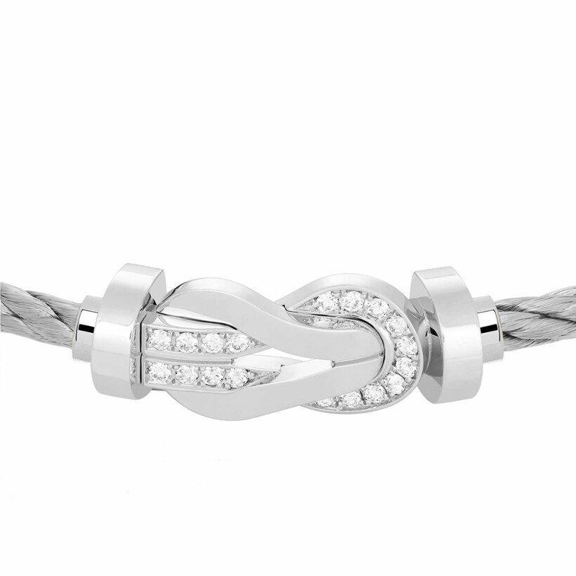 Bracelet FRED Chance Infinie grand modèle boucle en or blanc, diamants et câble en acier 