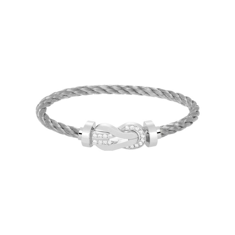 Bracelet FRED Chance Infinie Grand Modèle en or blanc et diamants, câble en acier