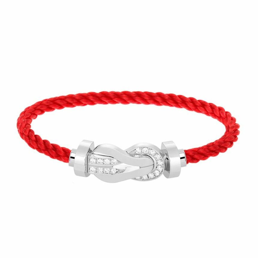 FRED Chance Infinie bracelet, large size, white gold buckle, diamonds, red rope cord