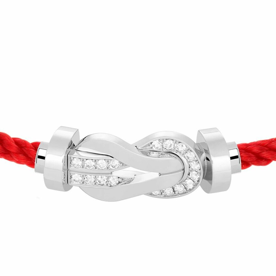 Bracelet FRED Chance Infinie grand modèle boucle en or blanc, diamants et câble en corderie rouge