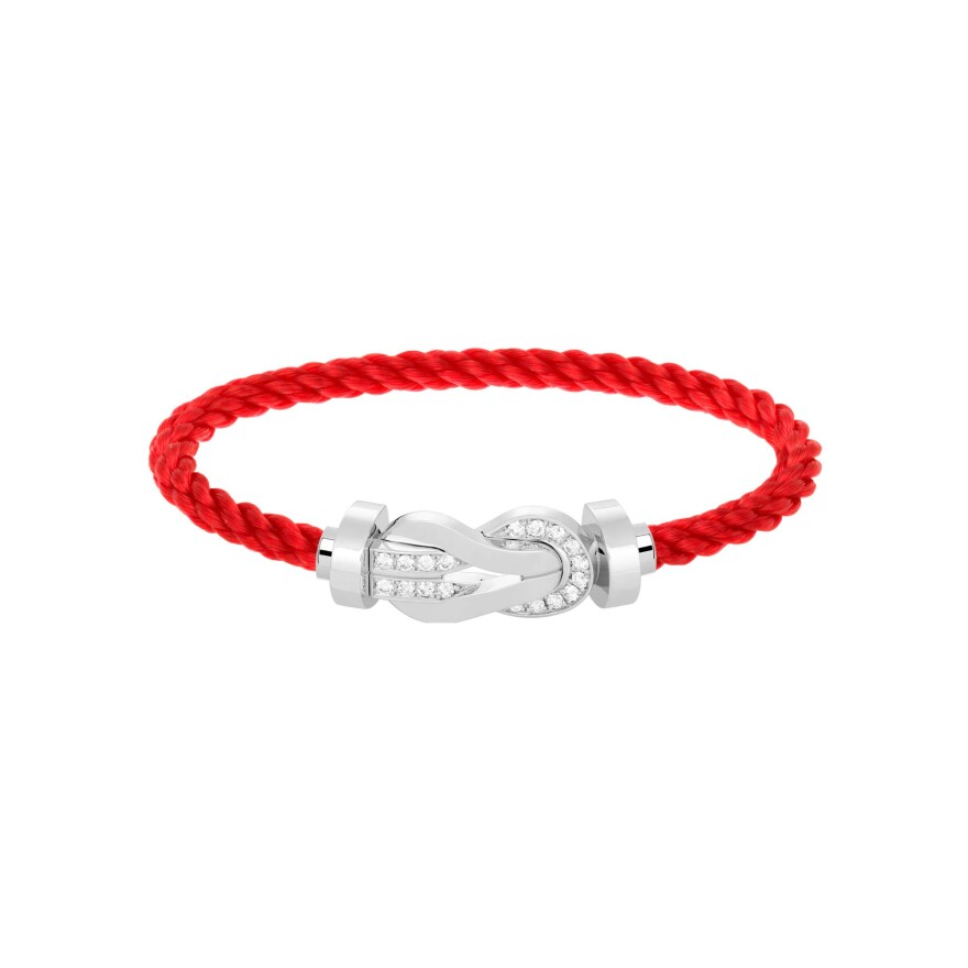 Bracelet FRED Chance Infinie Grand Modèle en or blanc et diamants, câble en corderie rouge