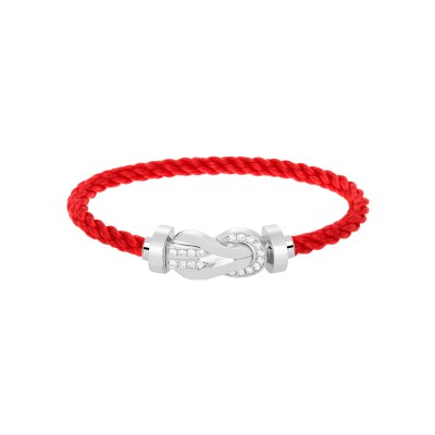 Bracelet FRED Chance Infinie Grand Modèle en or blanc et diamants, câble en corderie rouge