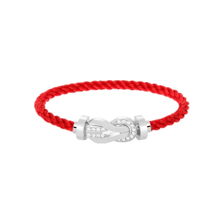 FRED Chance Infinie bracelet, large size, white gold buckle with diamonds, red corderie cable