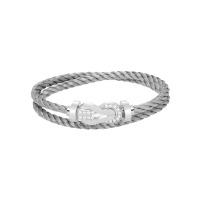 FRED Chance Infinie bracelet, large model, white gold buckle with diamonds, double turn steel cable