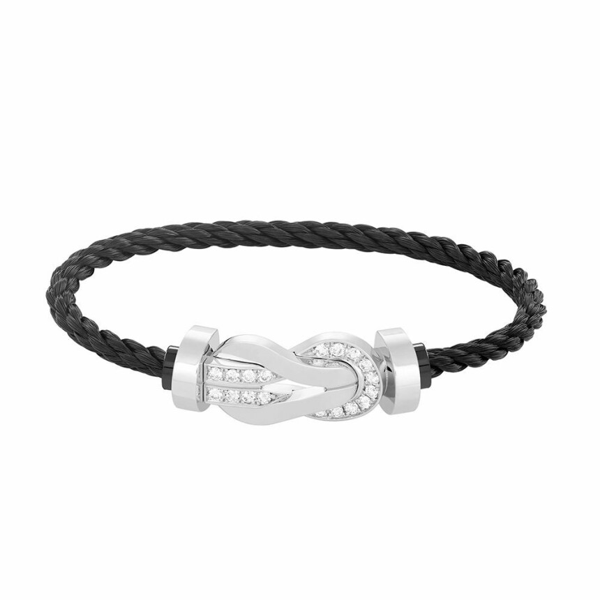 FRED Chance Infinie bracelet, large size, white gold buckle, diamonds, black rope cord