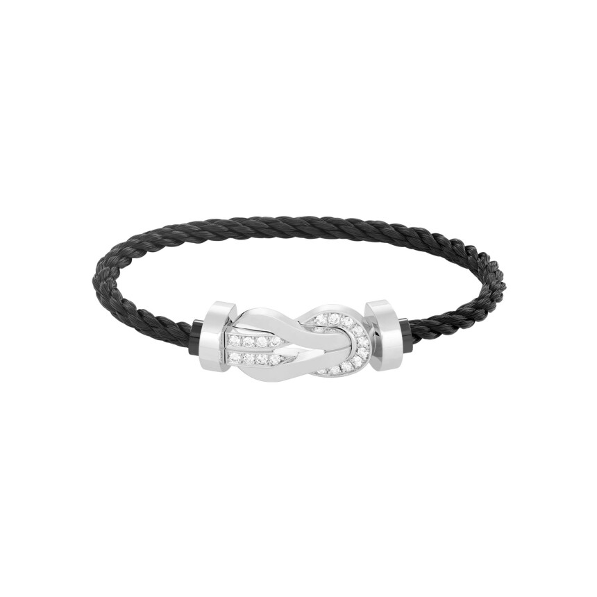 Bracelet FRED Chance Infinie Grand Modèle en or blanc et diamants, câble en corderie noir