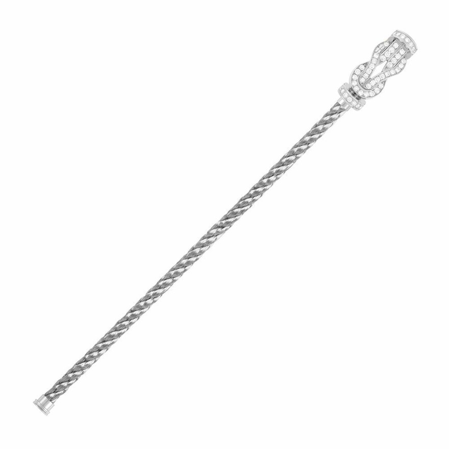 Bracelet FRED Chance Infinie grand modèle boucle en or blanc, diamants et câble en acier 