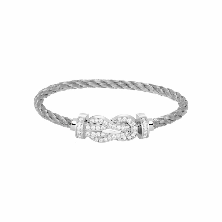 Bracelet FRED Chance Infinie Grand Modèle en or blanc et diamants, câble en acier