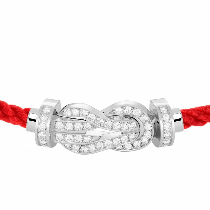 Bracelet FRED Chance Infinie grand modèle boucle en or blanc, diamants et câble en corderie rouge