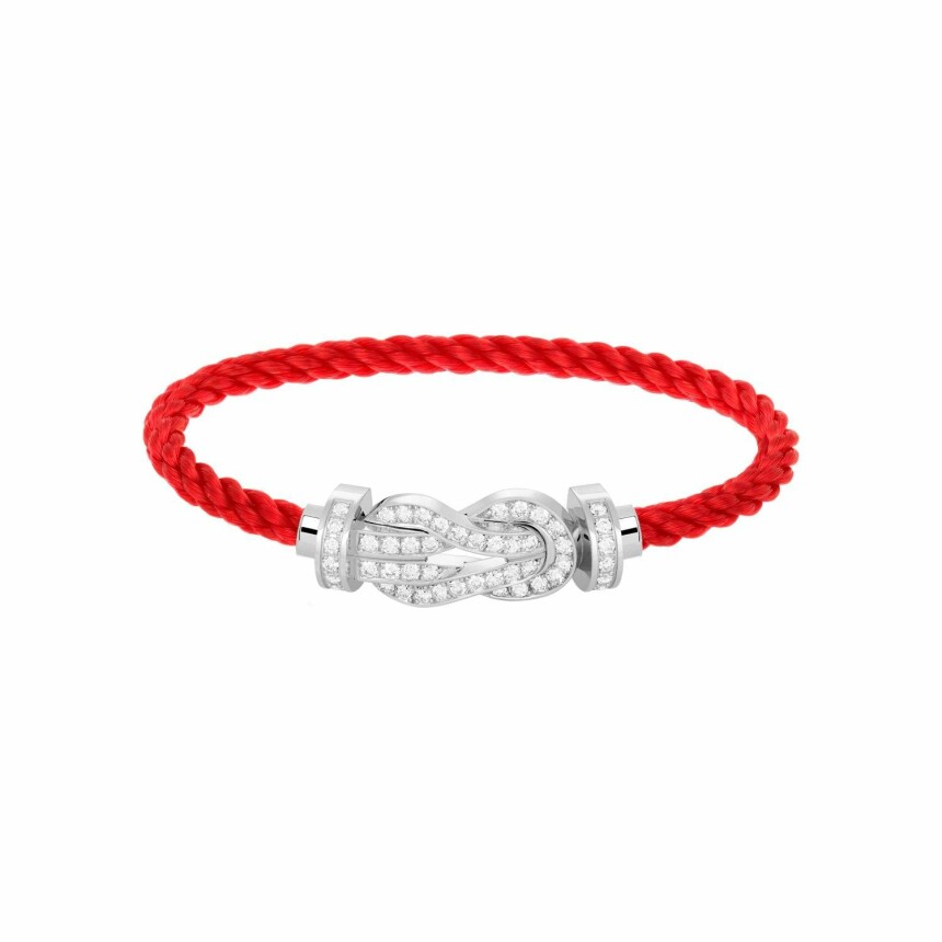 Bracelet FRED Chance Infinie Grand Modèle en or blanc et diamants, câble en corderie rouge