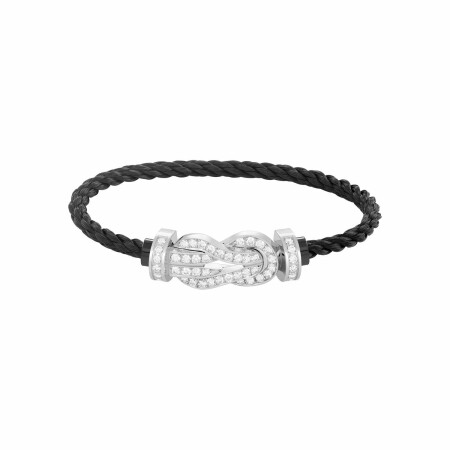 FRED Chance Infinie bracelet ,large size, white gold buckle with diamonds, black corderie cable