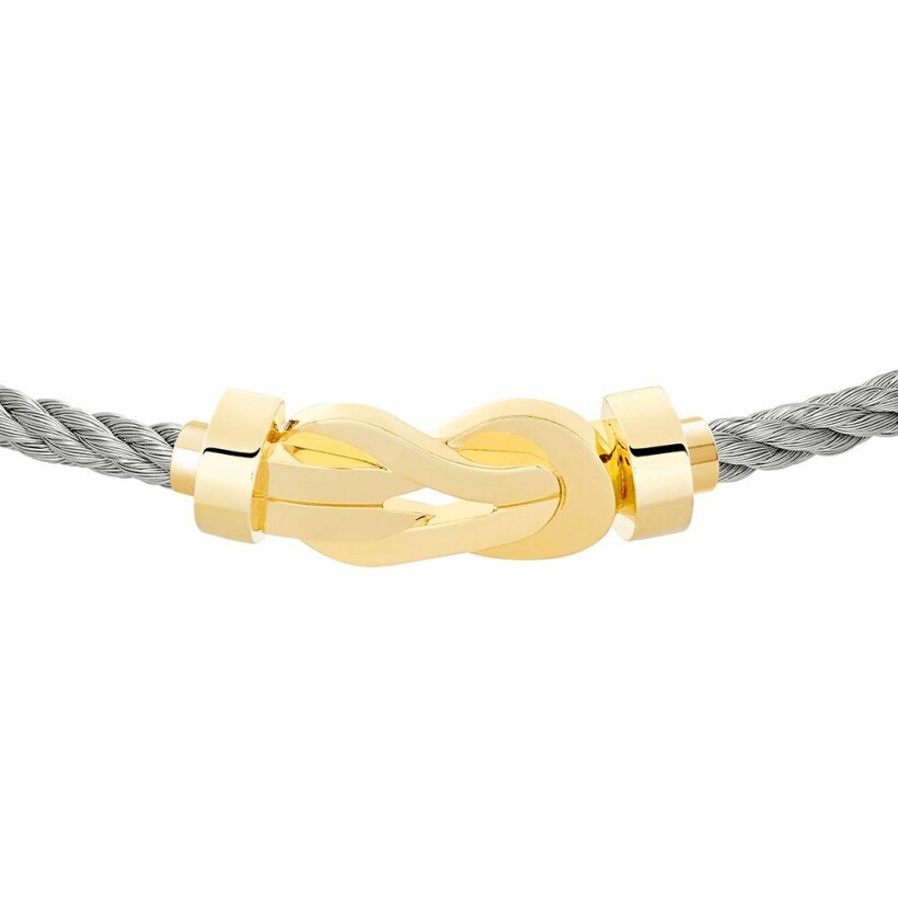 Bracelet FRED Chance Infinie moyen modèle manille en or jaune et câble en acier