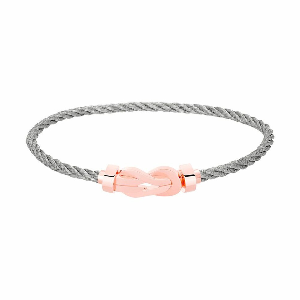 Bracelet FRED Chance Infinie moyen modèle manille en or rose et câble en acier
