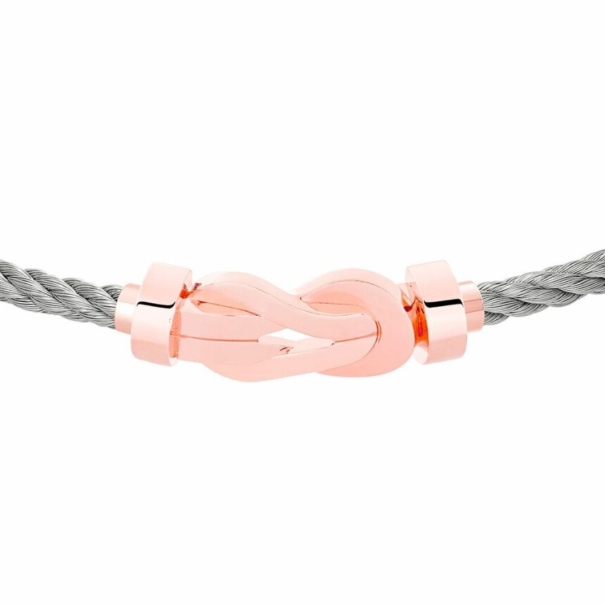Bracelet FRED Chance Infinie moyen modèle manille en or rose et câble en acier