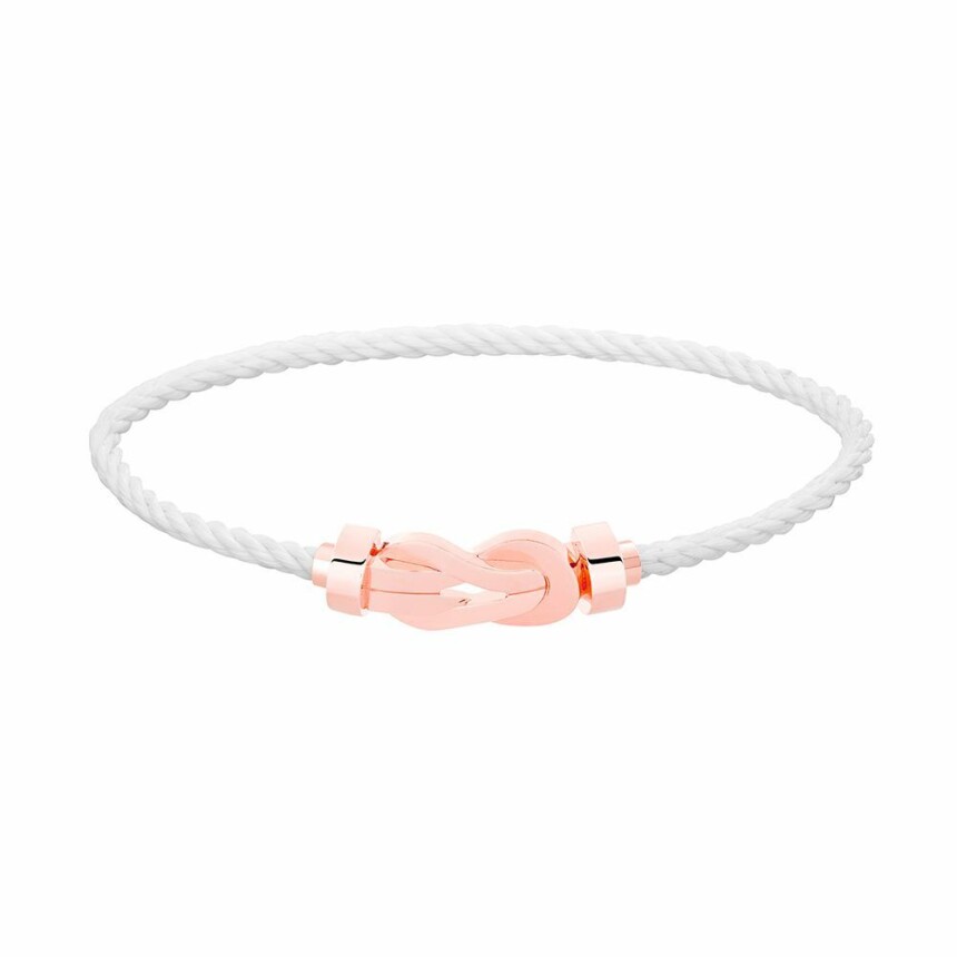 Bracelet FRED Chance Infinie moyen modèle manille en or rose et câble en corderie blanc