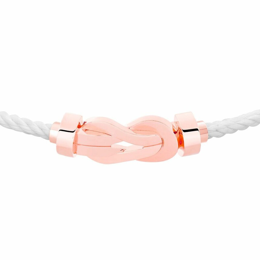 Bracelet FRED Chance Infinie moyen modèle manille en or rose et câble en corderie blanc