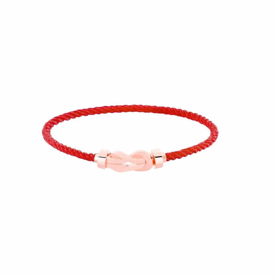 Bracelet FRED Chance Infinie moyen modèle manille en or rose, câble en corderie rouge