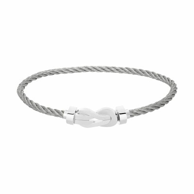 Bracelet FRED Chance Infinie moyen modèle manille en or blanc et câble en acier