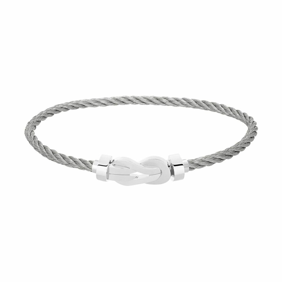 FRED Chance Infinie bracelet, medium size, white gold manilla, steel cable