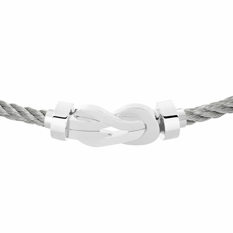 FRED Chance Infinie bracelet, medium size, white gold manilla, steel cable