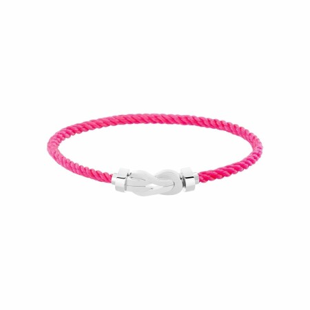 FRED Chance Infinie bracelet, medium size, white gold buckle, neon pink corderie cable