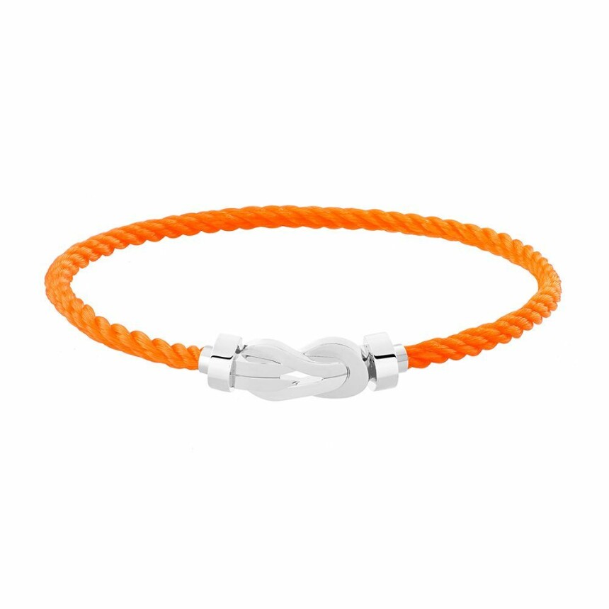 Bracelet FRED Chance Infinie moyen modèle manille en or blanc et câble en corderie orange
