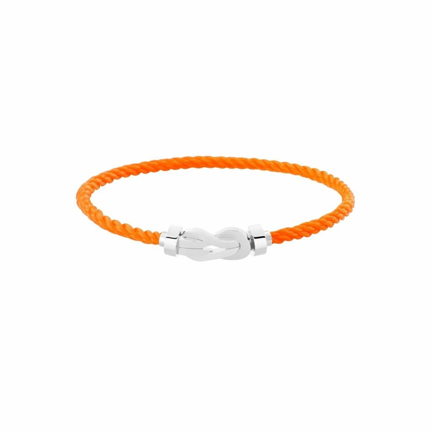 Bracelet FRED Chance Infinie Moyen Modèle en or blanc, câble en corderie orange fluo