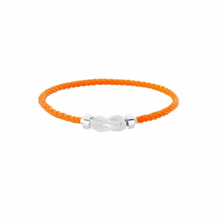 FRED Chance Infinie bracelet, medium size, white gold buckle, neon orange corderie cable