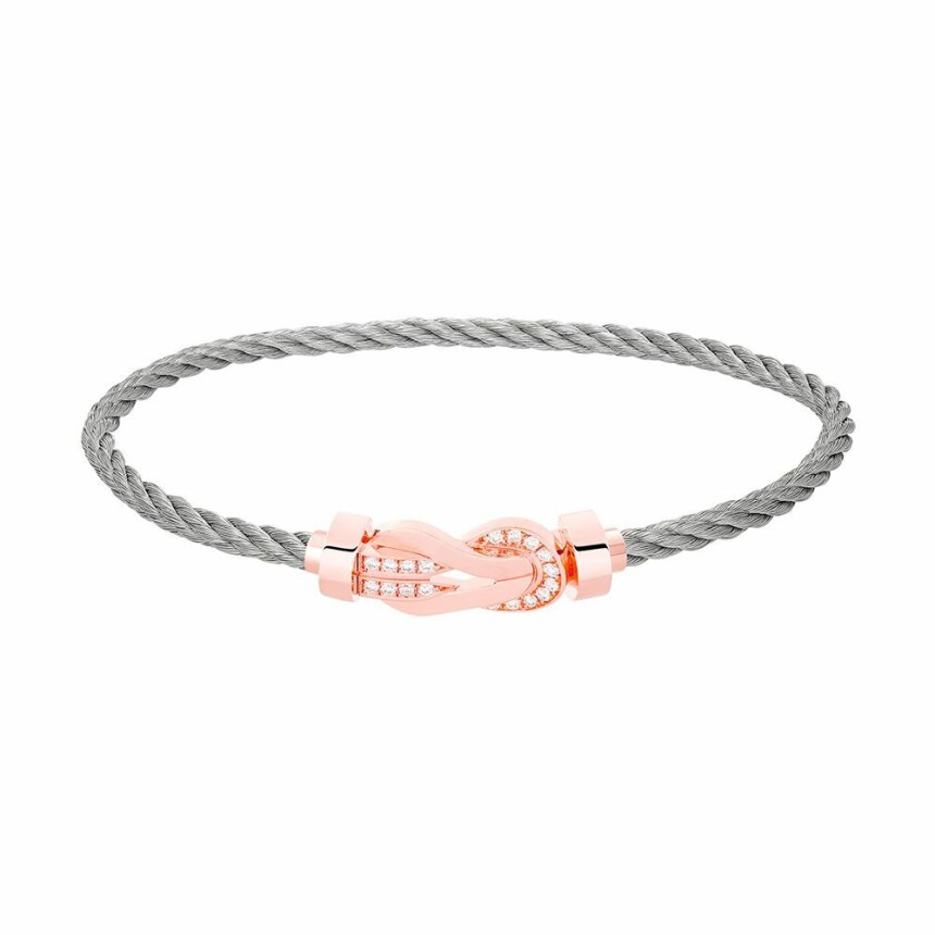 Bracelet FRED Chance Infinie Moyen Modèle boucle en or rose, diamants et câble en acier