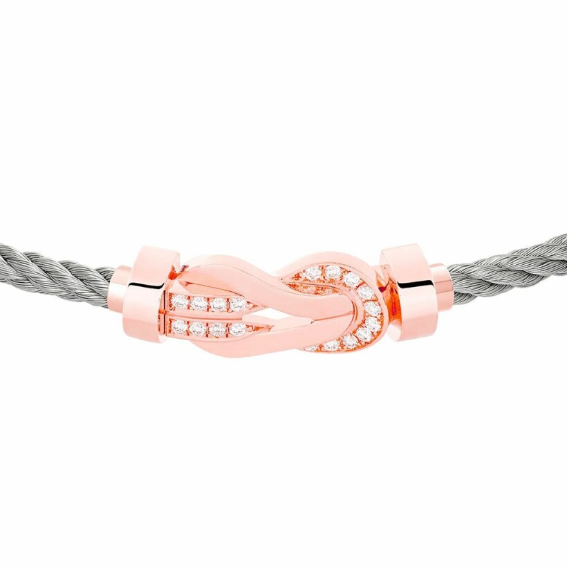 FRED Chance Infinie bracelet, Medium Model, rose gold buckle, diamonds, steel cable