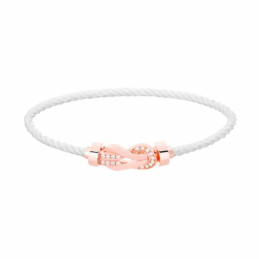 Bracelet FRED Chance Infinie moyen modèle boucle en or rose, diamants et câble en corderie blanc