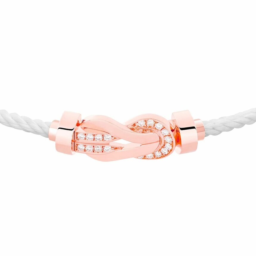 Bracelet FRED Chance Infinie moyen modèle boucle en or rose, diamants et câble en corderie blanc