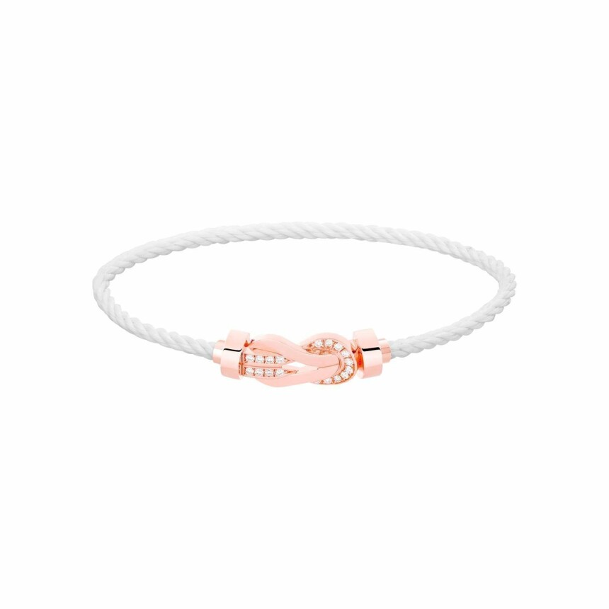 Bracelet FRED Chance Infinie Moyen Modèle en or rose et diamants, câble en corderie blanc