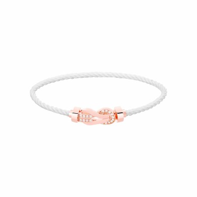 Bracelet FRED Chance Infinie Moyen Modèle en or rose et diamants, câble en corderie blanc