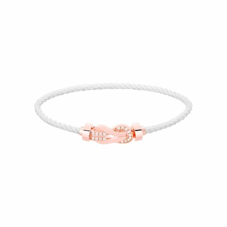 FRED Chance Infinie bracelet, medium size, rose gold buckle with diamonds, white corderie cable