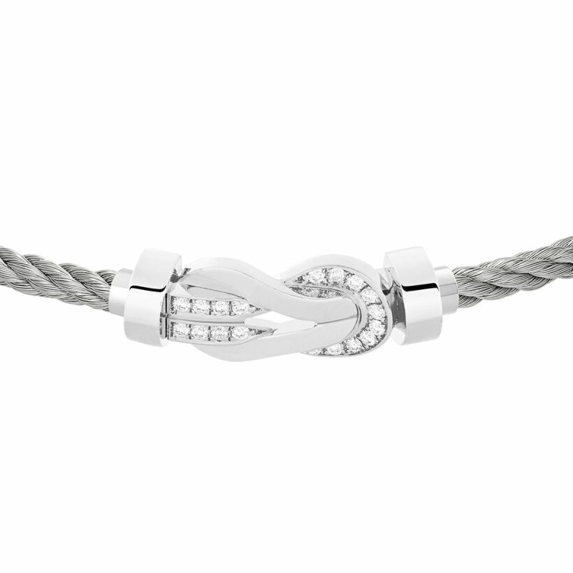 FRED Chance Infinie bracelet, medium size, white gold buckle, diamonds, steel cable 