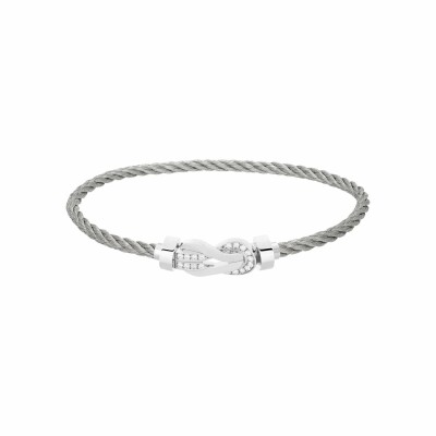 Bracelet FRED Chance Infinie Moyen Modèle en or blanc et diamants, câble en acier