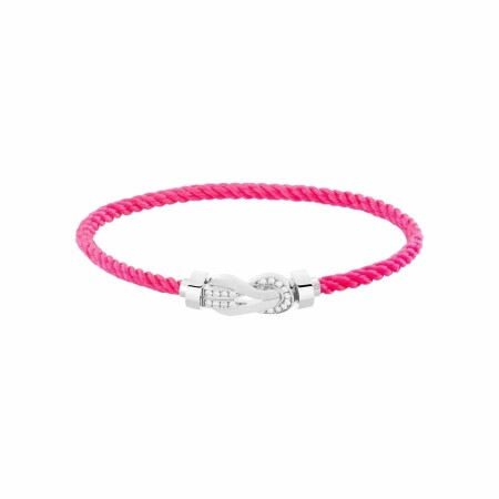 FRED Chance Infinie bracelet, medium size, white gold buckle with diamonds, neon pink corderie cable