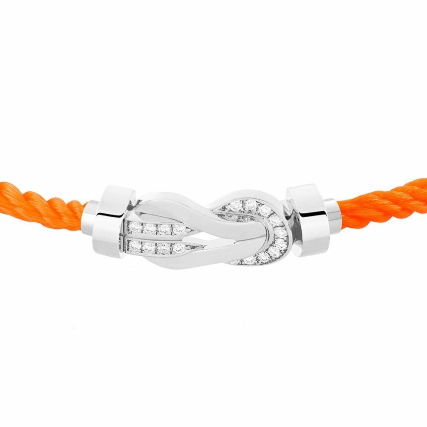 Bracelet FRED Chance Infinie moyen modèle boucle en or blanc, diamants et câble en corderie orange