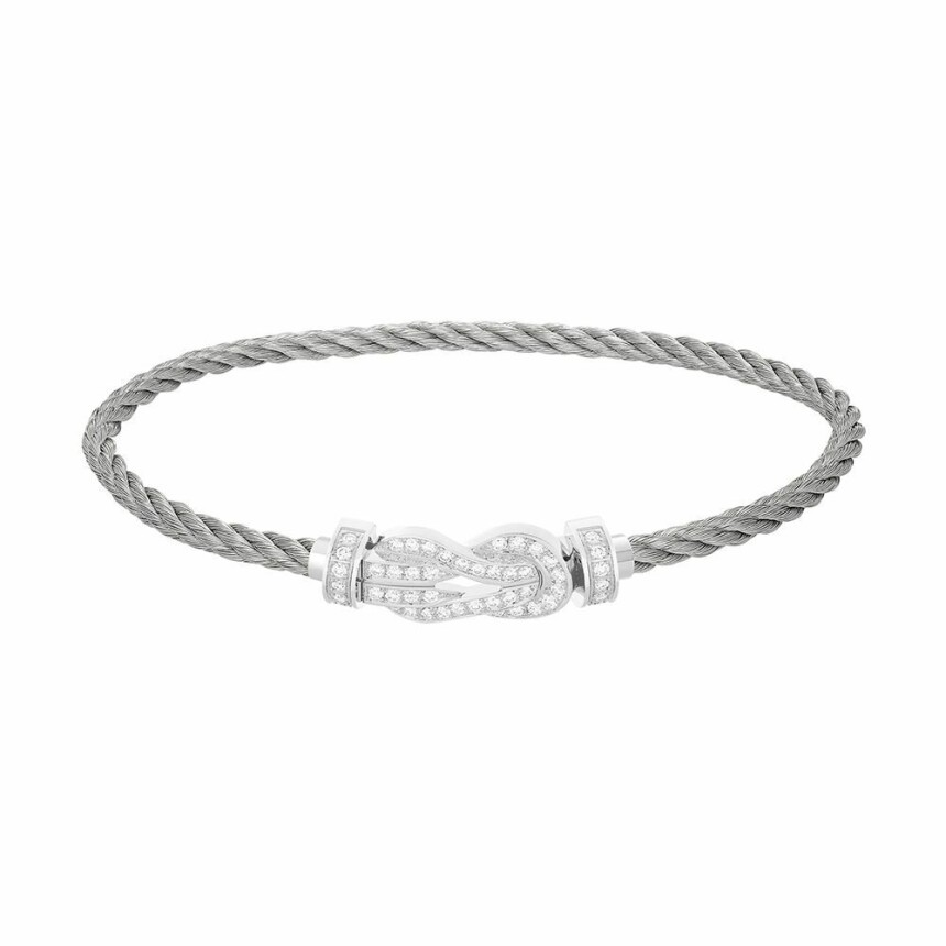 Bracelet FRED Chance Infinie moyen modèle boucle en or blanc, diamants et câble en acier 