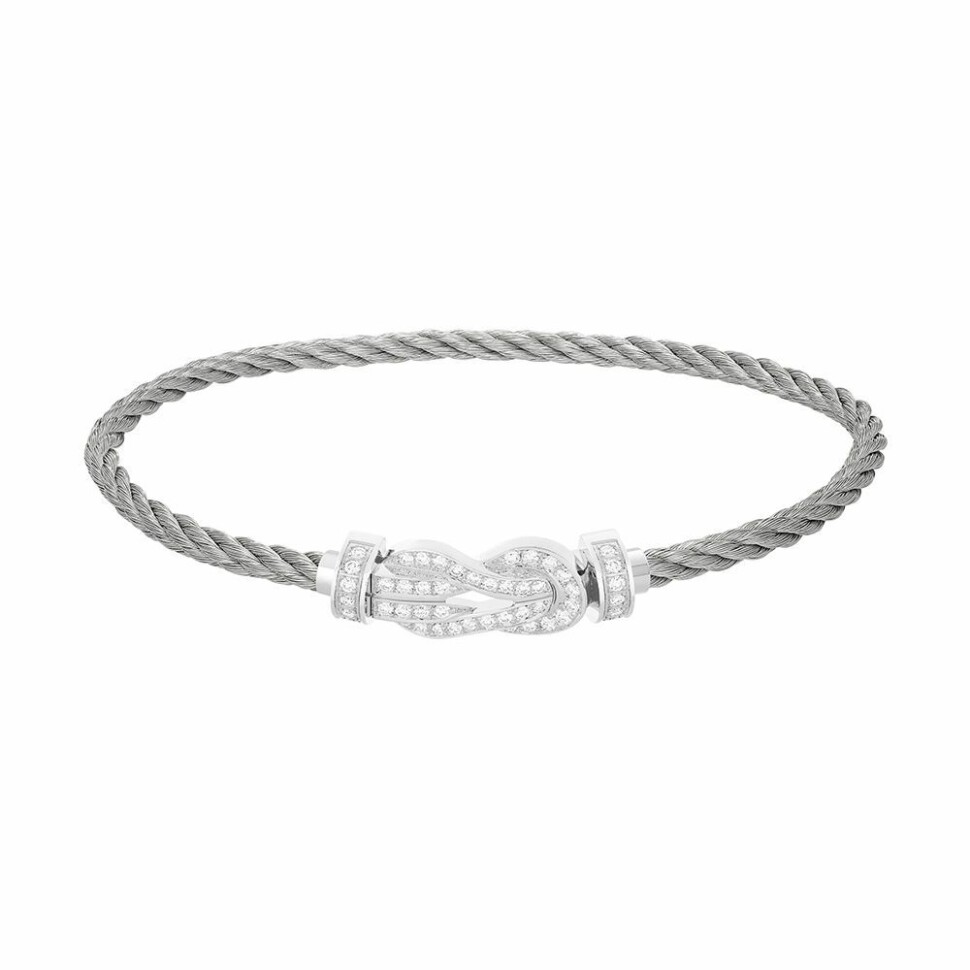 FRED Chance Infinie bracelet, medium size, white gold buckle, diamonds, steel cable 