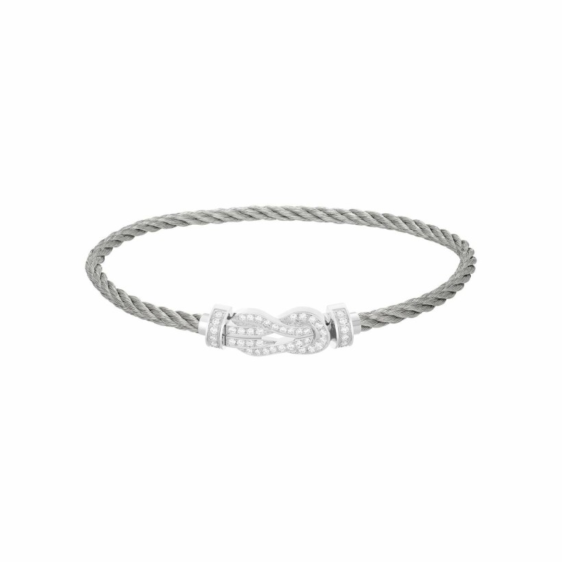 FRED Chance Infinie bracelet, medium size, white gold buckle with diamonds, steel cable